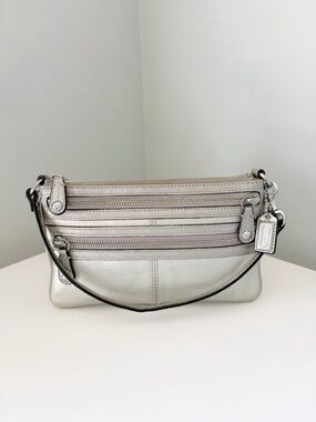 Coach Y2K Metallic Silver Leather Wristlet Clutch